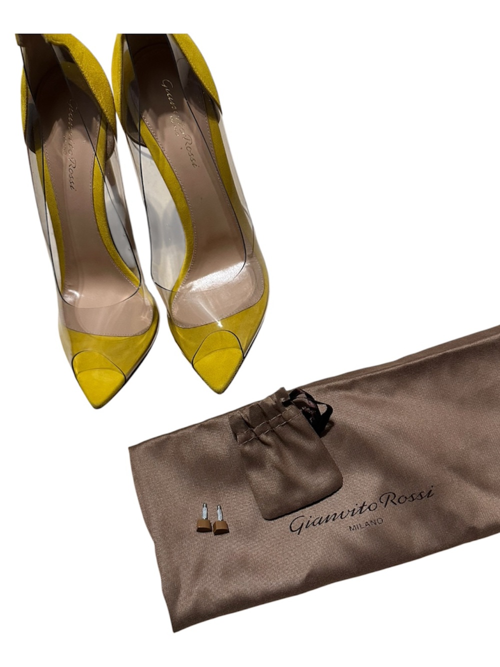 Gianvito Rossi Yellow Pointed-Toe Pumps with Clear Sides